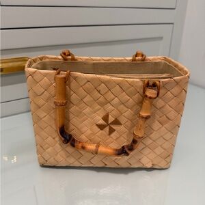 Vintage Handmade Woven Bamboo Handle Handbag